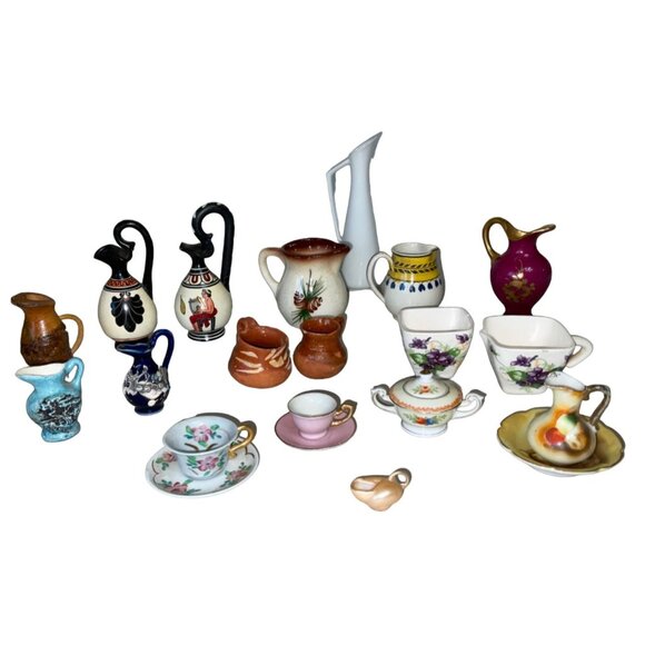 Miniature Ceramic Pitcher & Teacup Collection Lot of 21 - Picture 1 of 2